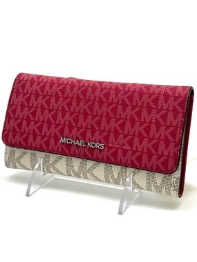 Michael Kors Large Jet Set Travel Logo Trifold Wallet - Dark Raspberry Multi